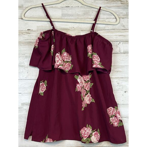 No Boundaries Juniors Floral Off Shoulder Rose Top M 7-9 Cottage Floral Boho - Picture 1 of 6